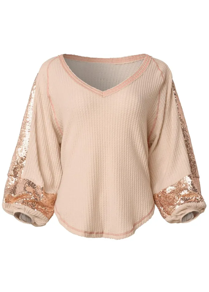SEQUIN WAFFLE KNIT TOP Pink Multi Women VENUS Casual Tops