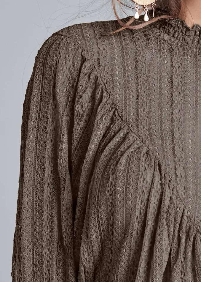 Sheer Lace Smocked Top Brown Women VENUS Night Out Tops