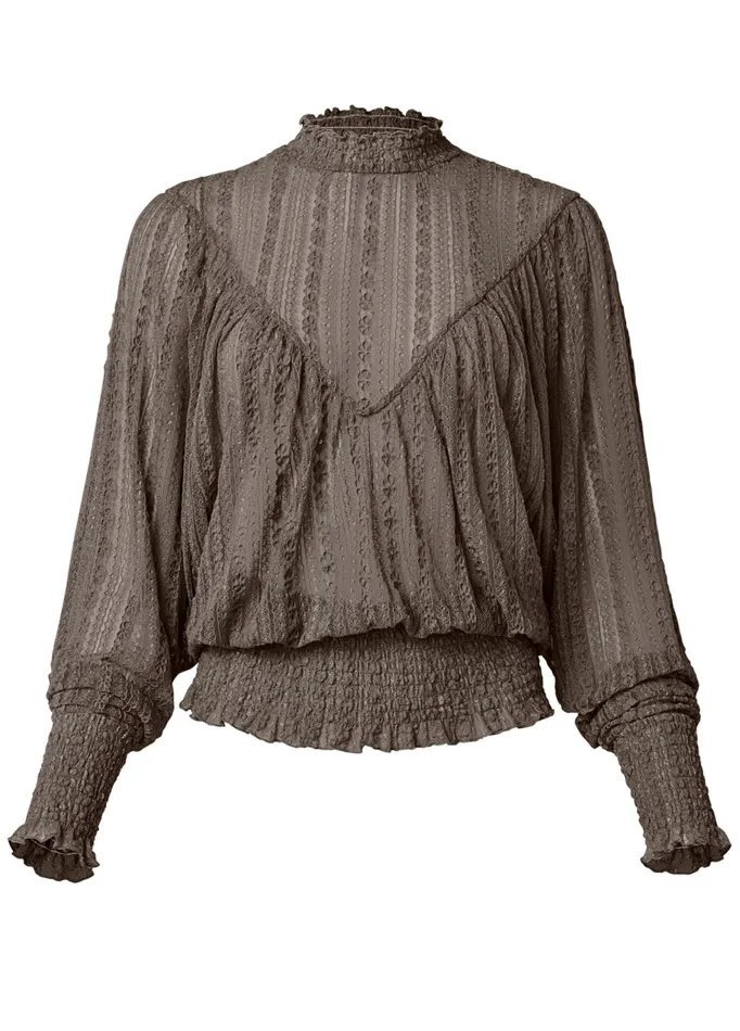 Sheer Lace Smocked Top Brown Women VENUS Night Out Tops
