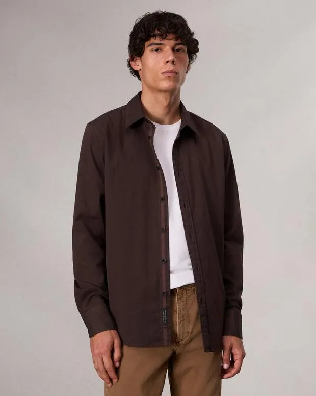 Shirts Men Rag and Bone Tomlin CottonBlend Shirt Dark Chocolate