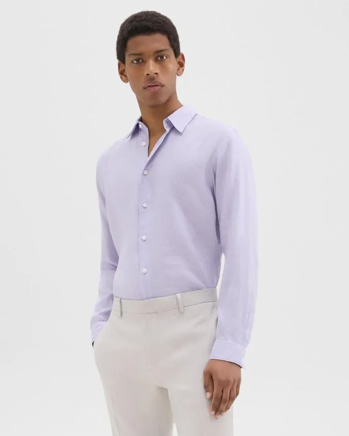 Shirts Men Theory Irving Shirt In Relaxed Linen Soft Iris