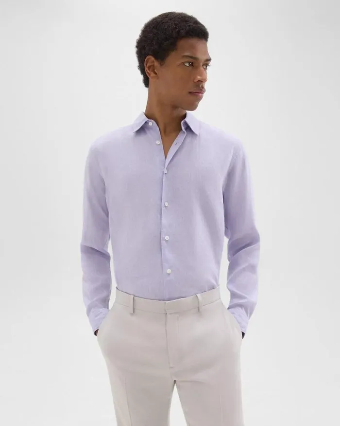 Shirts Men Theory Irving Shirt In Relaxed Linen Soft Iris Shirts Men Theory Irving Shirt In Relaxed Linen Soft Iris