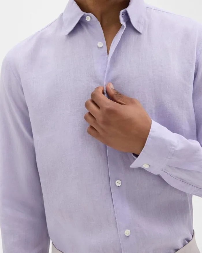 Shirts Men Theory Irving Shirt In Relaxed Linen Soft Iris Shirts Men Theory Irving Shirt In Relaxed Linen Soft Iris