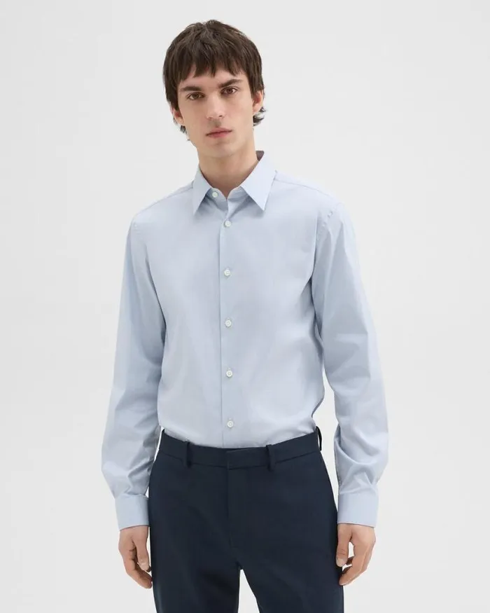 Shirts Men Theory Sylvain Shirt In Checked Poplin Olympicwhite