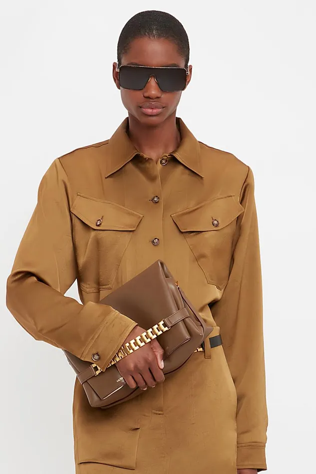 Shoulder Bags Women Victoria Beckham Chain Pouch With Strap In Khaki Leather