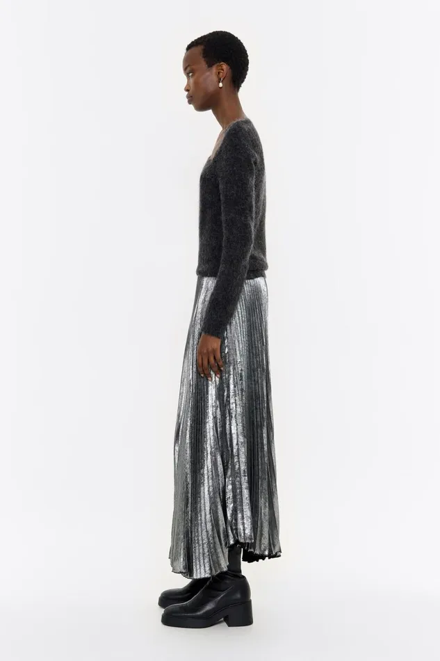Silver Pleated Midi Skirt Silver Women Bimba Y Lola Skirts Silver Pleated Midi Skirt Silver Women Bimba Y Lola Skirts