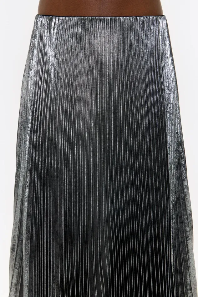 Silver Pleated Midi Skirt Silver Women Bimba Y Lola Skirts Silver Pleated Midi Skirt Silver Women Bimba Y Lola Skirts