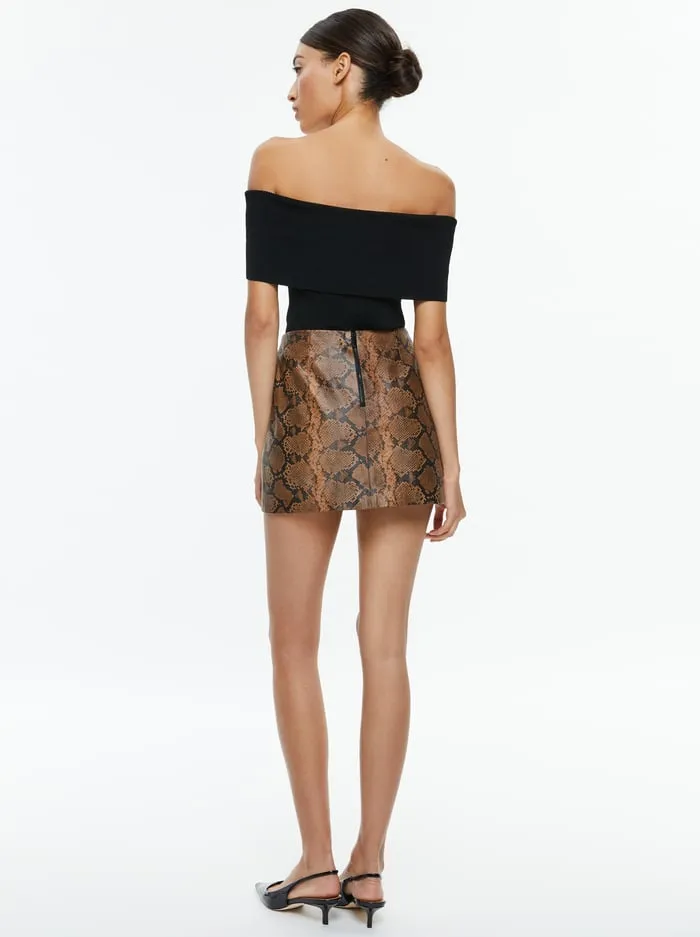 Skirts Women Alice Olivia Elana Vegan Mini Skirt Camelblack Snake