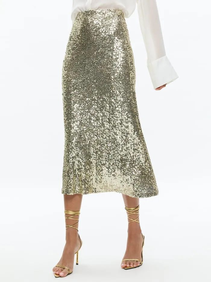 Skirts Women Alice Olivia Maeve Sequin Kick Flare Slip Skirt Pale Gold