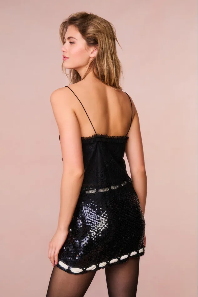 Skirts Women LoveShackFancy Lovina Sequined Mini Skirt Black