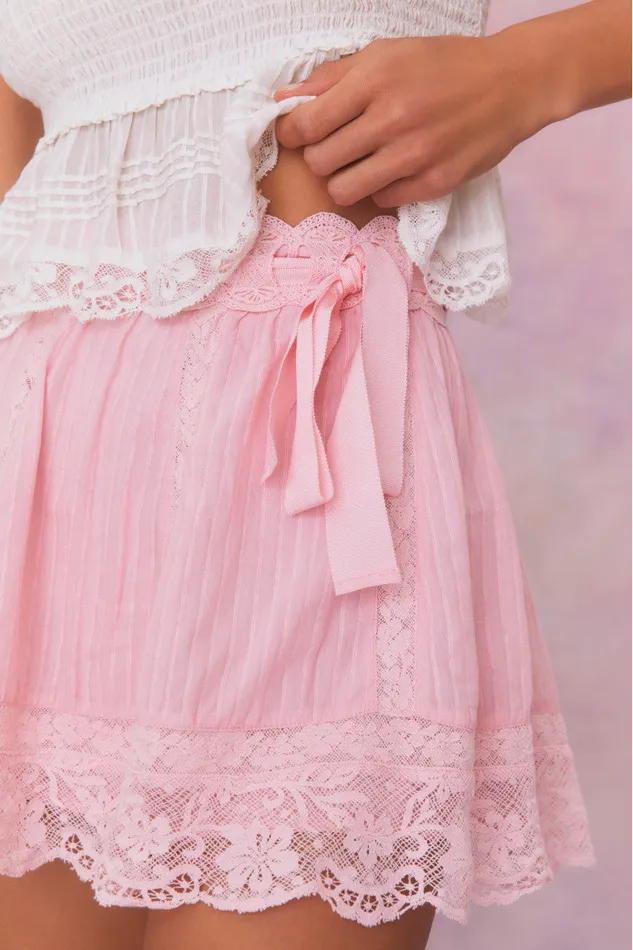 Skirts Women LoveShackFancy Matera Cotton Stripe Mini Skirt Cherry Pink