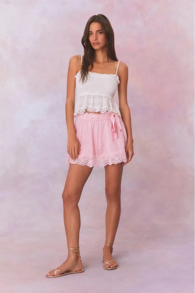Skirts Women LoveShackFancy Matera Cotton Stripe Mini Skirt Cherry Pink