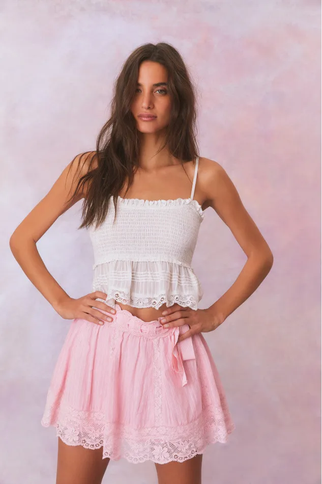 Skirts Women LoveShackFancy Matera Cotton Stripe Mini Skirt Cherry Pink