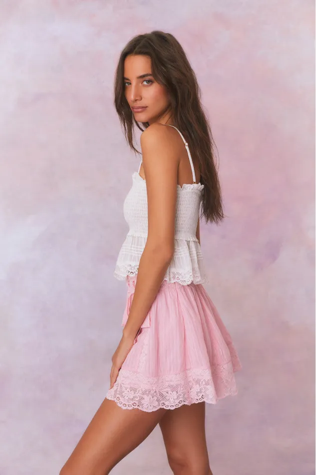 Skirts Women LoveShackFancy Matera Cotton Stripe Mini Skirt Cherry Pink