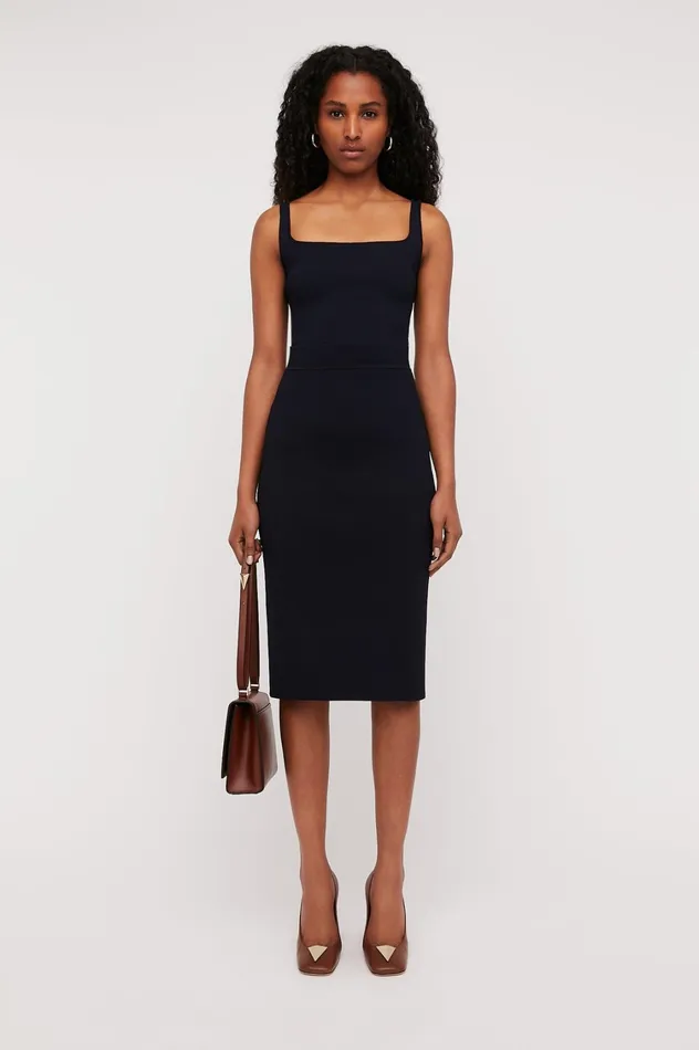 Skirts Women Scanlan Theodore CREPE KNIT SLIT BACK SKIRT Navy