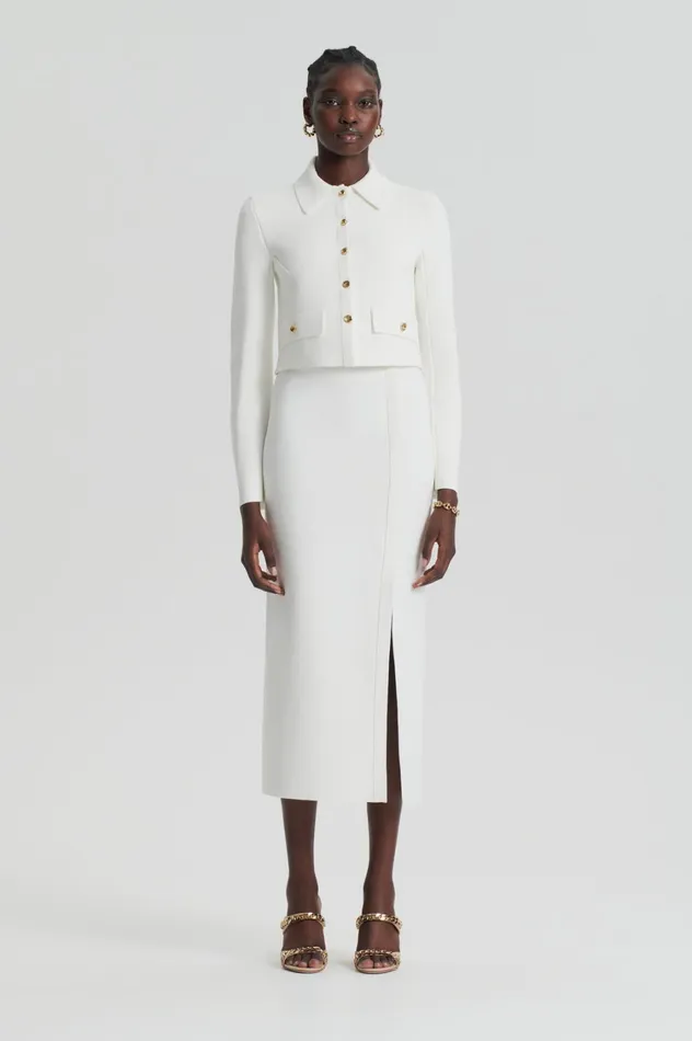 Skirts Women Scanlan Theodore CREPE KNIT SPLIT SKIRT Cream