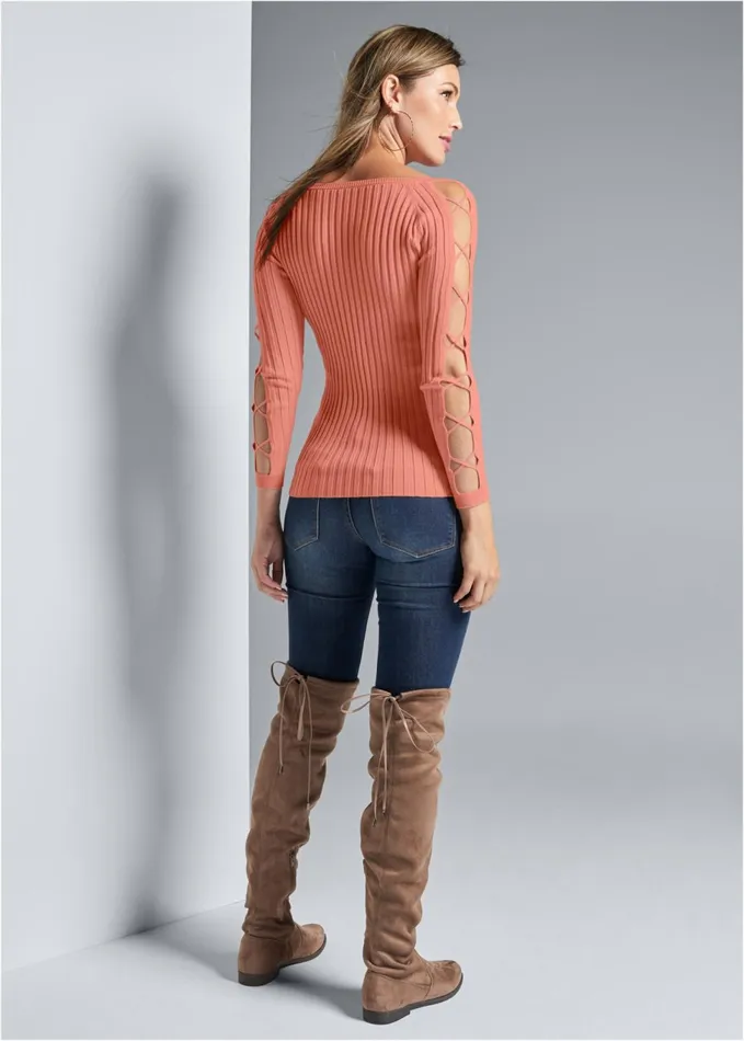 SLEEVE DETAIL SWEATER Coral Women VENUS Sexy Sweaters