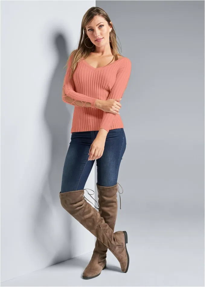 SLEEVE DETAIL SWEATER Coral Women VENUS Sexy Sweaters