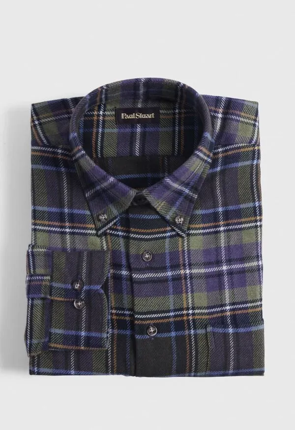 Sport Shirts Flannel Plaid Sport Shirt GreenPurple 8211 Paulstuart Mens