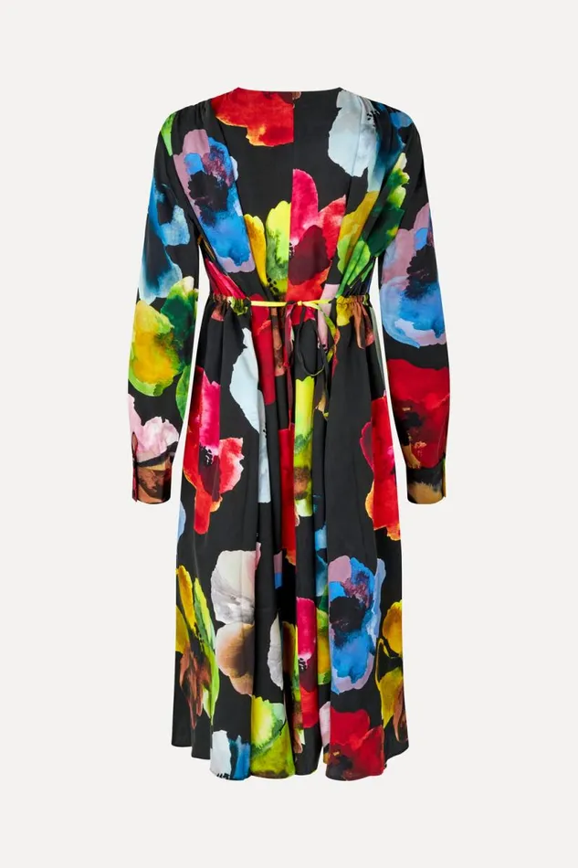 Stine Goya Dresses Voluminous V Neck Midi Dress 8211 Watercolor Bloom 8211 Women