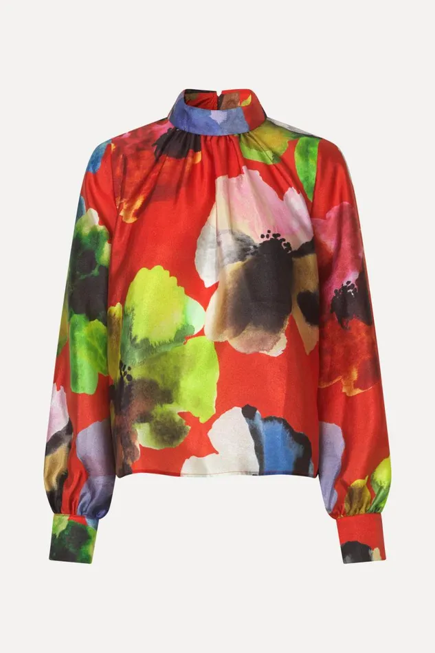 Stine Goya Exclusives Gathered Long Sleeve Top 8211 Bloom In Red 8211 Women
