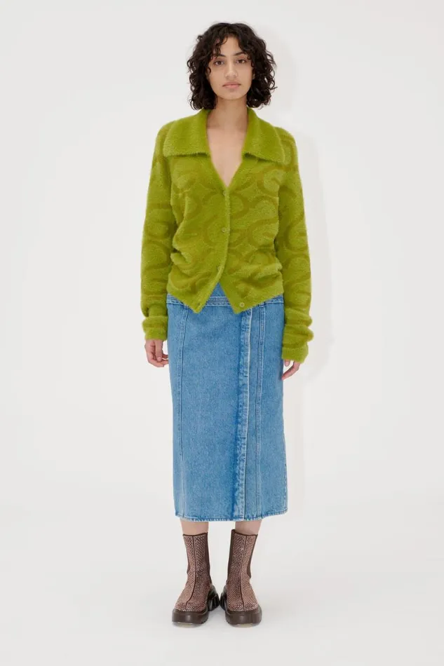 Stine Goya Exclusives Long Sleeve Cropped Cardigan 8211 SG Monogram Green 8211 Women