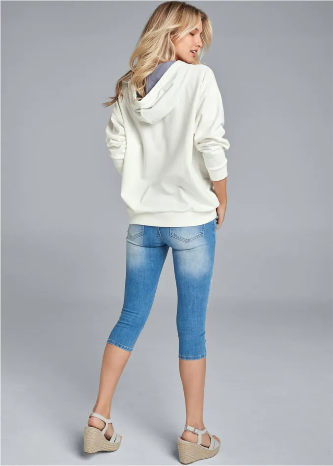 STRIPED DETAIL SWEATSHIRT White Multi Women VENUS Sweatshirts and Hoodies