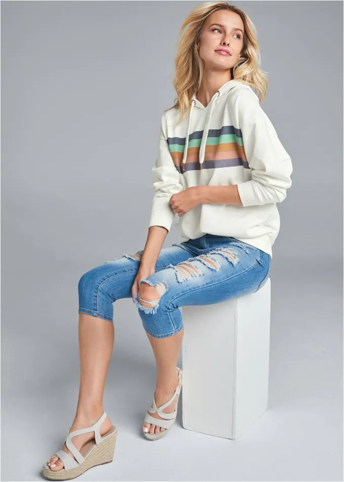 STRIPED DETAIL SWEATSHIRT White Multi Women VENUS Sweatshirts and Hoodies