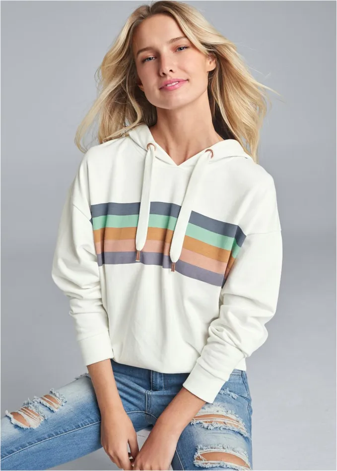 STRIPED DETAIL SWEATSHIRT White Multi Women VENUS Sweatshirts and Hoodies