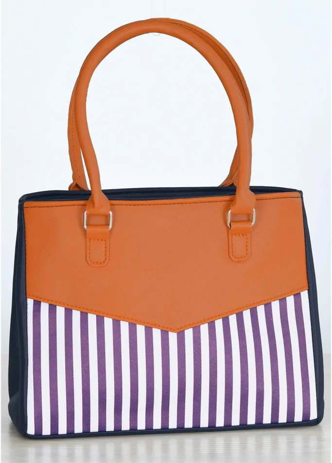 STRIPED TAN HANDBAG Navy and Beige Women VENUS Handbags