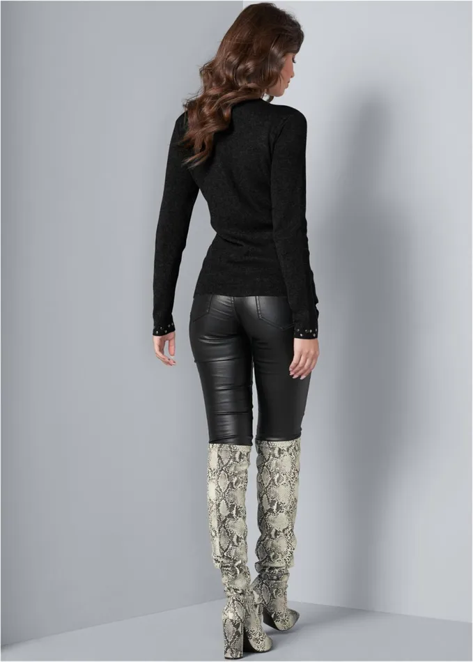 STUD TRIM SWEATER Black Women VENUS Sexy Sweaters