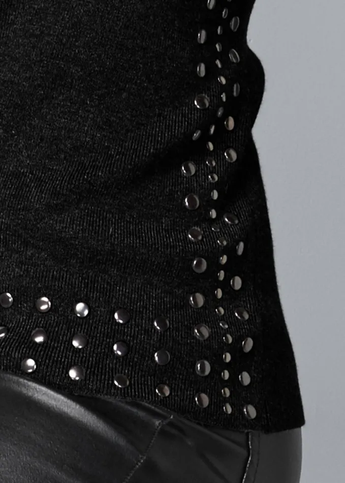 STUD TRIM SWEATER Black Women VENUS Sexy Sweaters