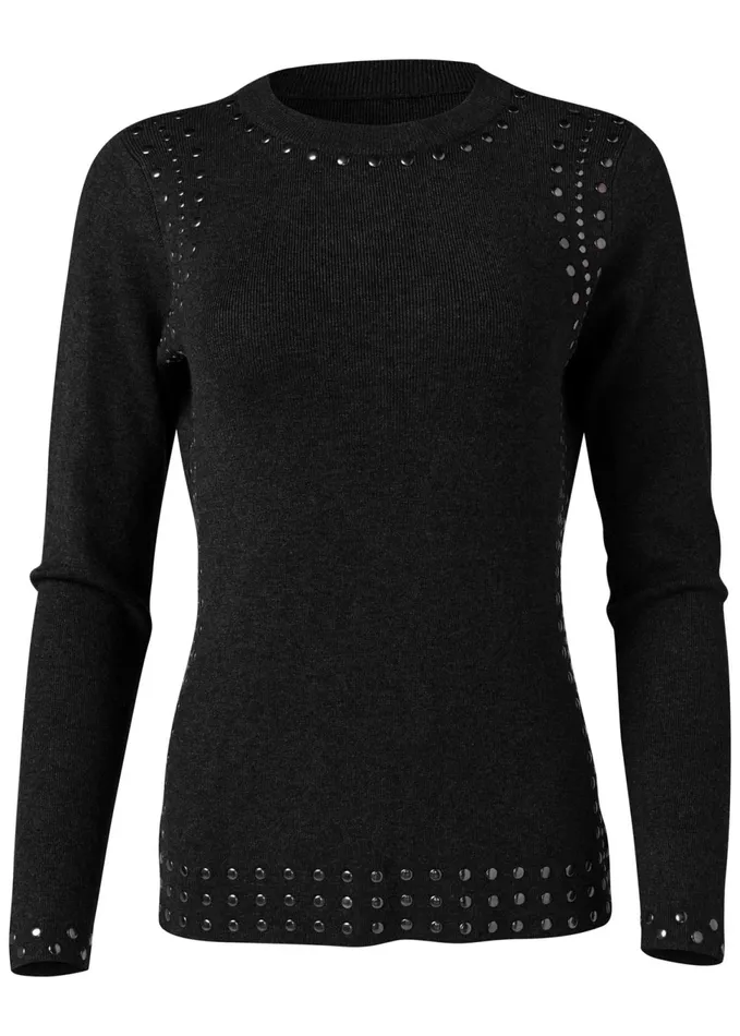 STUD TRIM SWEATER Black Women VENUS Sexy Sweaters