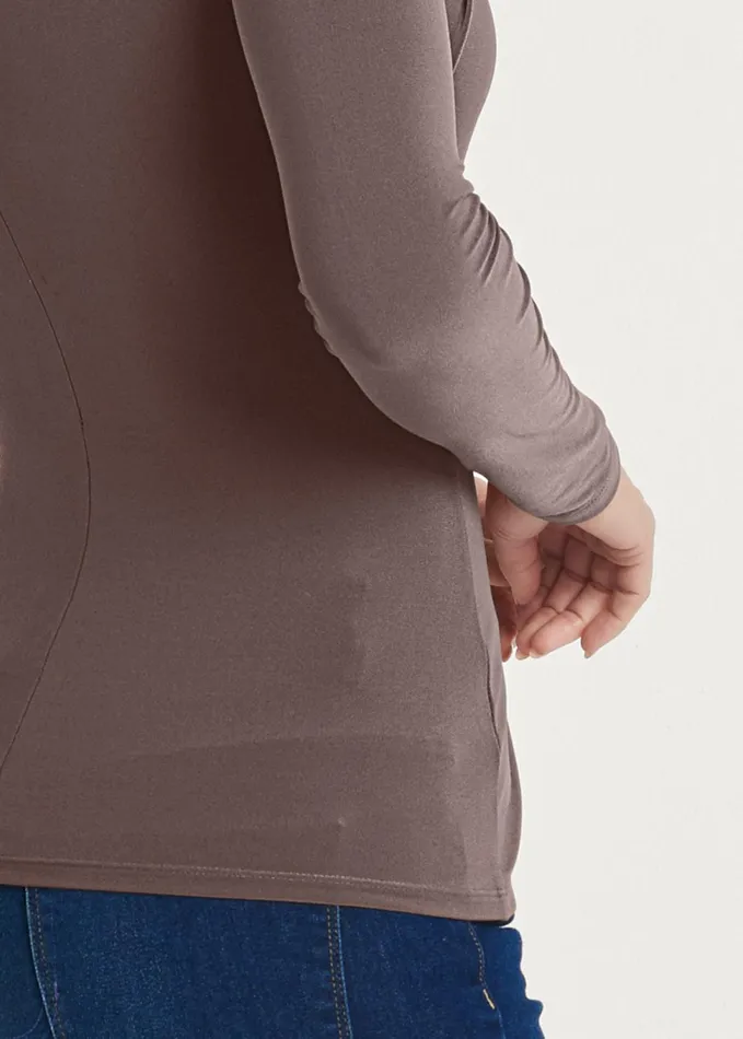 Surplice Mockneck Top Brown Women VENUS Long Sleeve Tops