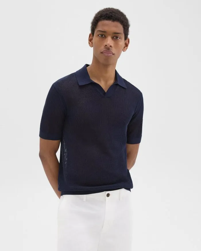 Sweaters Cardigans Men Theory Cairn Polo Shirt In Cotton Baltic
