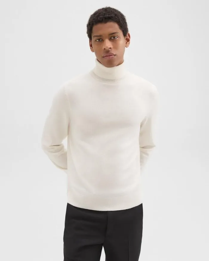 Sweaters Cardigans Men Theory Hilles Turtleneck Sweater In Cashmere Winter White