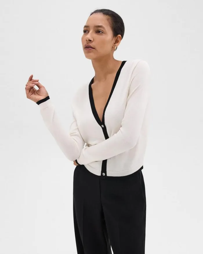 Sweaters Cardigans Women Theory Slim Cardigan In WoolViscose Ivoryblack