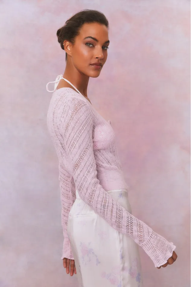 Sweaters Women LoveShackFancy Luz Cotton Pointelle Rosette Cardigan Wistful Pink