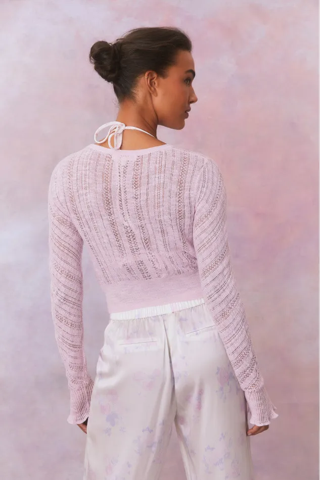 Sweaters Women LoveShackFancy Luz Cotton Pointelle Rosette Cardigan Wistful Pink