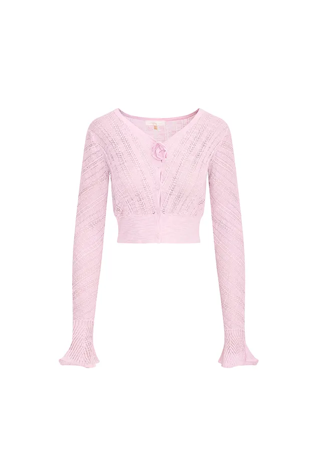 Sweaters Women LoveShackFancy Luz Cotton Pointelle Rosette Cardigan Wistful Pink