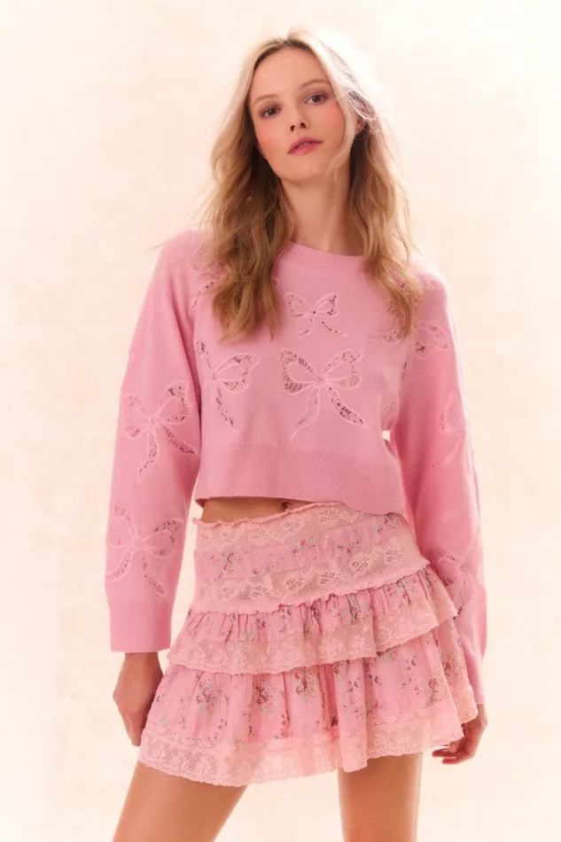 Sweaters Women LoveShackFancy Parson Bow Print Pullover Sweet Peony