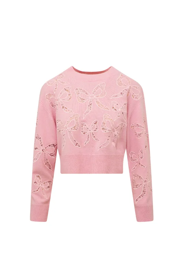 Sweaters Women LoveShackFancy Parson Bow Print Pullover Sweet Peony Sweaters Women LoveShackFancy Parson Bow Print Pullover Sweet Peony