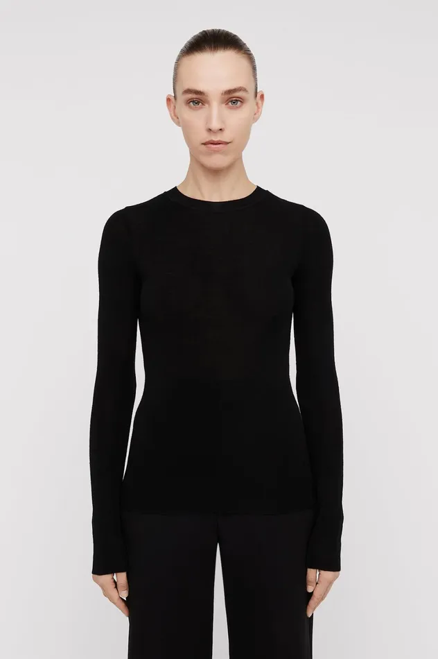 Sweaters Women Scanlan Theodore BABYWOOL CREW SWEATER Black All Sweaters Women Scanlan Theodore BABYWOOL CREW SWEATER Black All