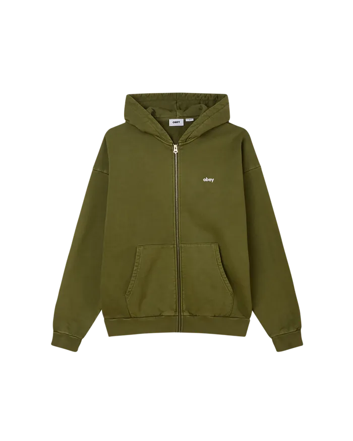 SWEATSHIRTS OBEY Clothing Men LOWERCASE PIGMENT ZIP HOOD Pigment Moss Green