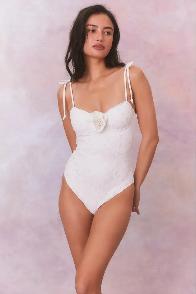 Swim Women LoveShackFancy Chamomile Eyelet One Piece Swimsuit Dover White