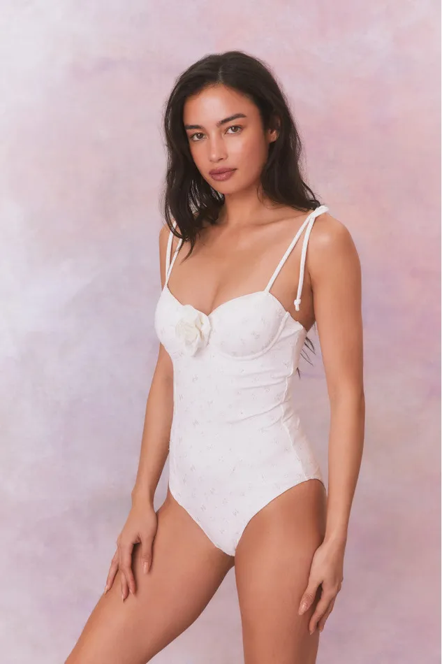 Swim Women LoveShackFancy Chamomile Eyelet One Piece Swimsuit Dover White