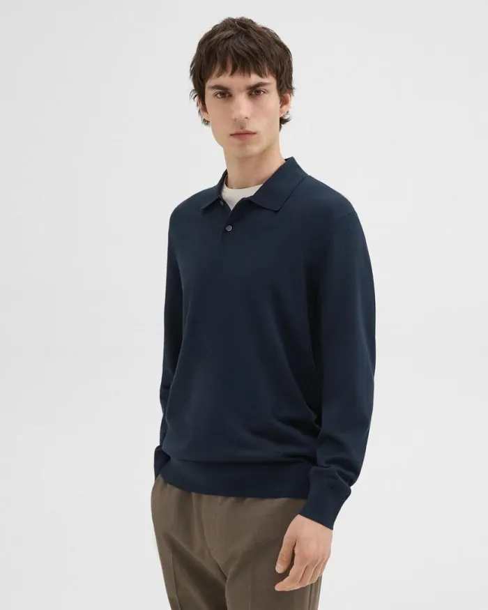TShirts Polos Men Theory Goris LongSleeve Polo Shirt In Light Bilen Baltic
