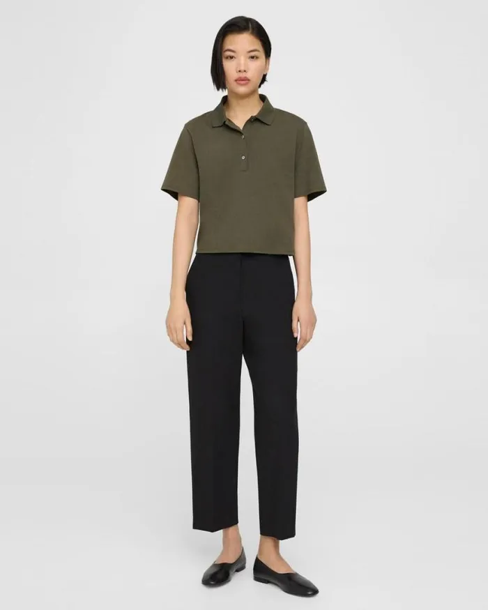 TShirts Tank Tops Women Theory Cropped Polo In Cotton Jersey Dark Olive TShirts Tank Tops Women Theory Cropped Polo In Cotton Jersey Dark Olive