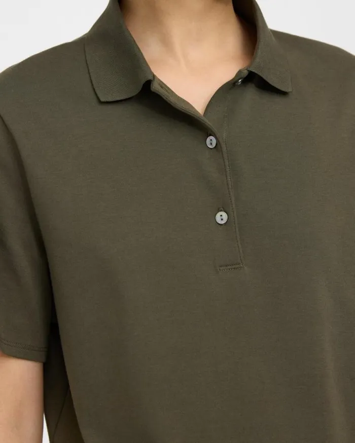 TShirts Tank Tops Women Theory Cropped Polo In Cotton Jersey Dark Olive TShirts Tank Tops Women Theory Cropped Polo In Cotton Jersey Dark Olive