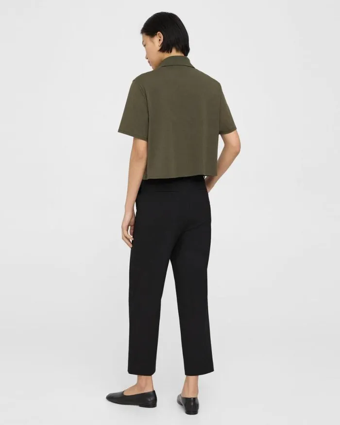 TShirts Tank Tops Women Theory Cropped Polo In Cotton Jersey Dark Olive TShirts Tank Tops Women Theory Cropped Polo In Cotton Jersey Dark Olive